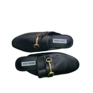 Steve Madden Royals Slip On Loafer Black Mules Slides Flats Horse Bit Size 8